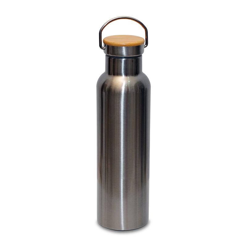 double walled thermal water bottle with bamboo lid_silver_B